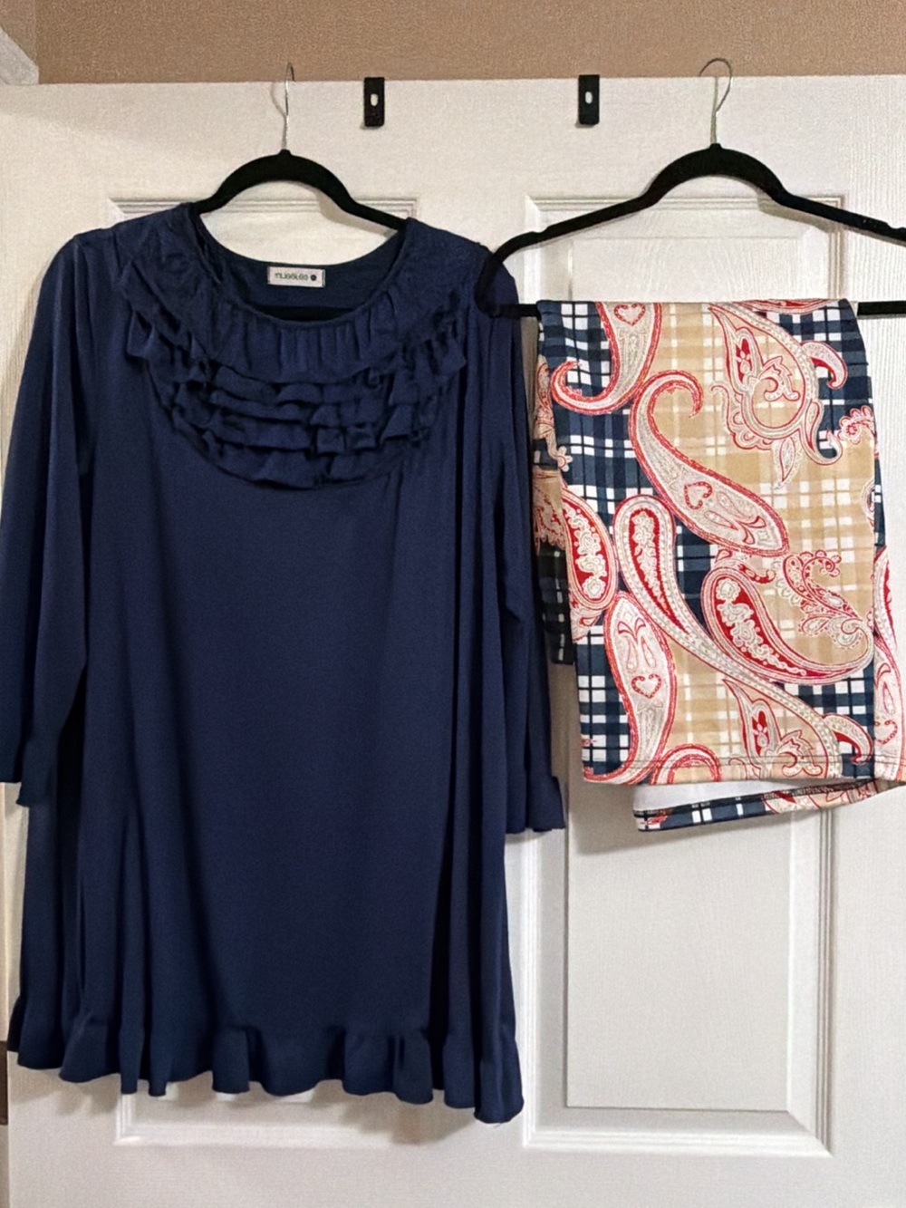 Nuggles Navy shirt and Patterned Skirt